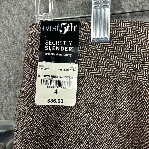 East 5th Womens 4 Brown Herringbone Secretly Slender Slim Fit Pants Office Wear - Picture 4 of 13